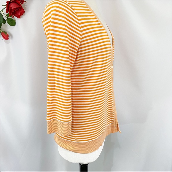 💋3/$20💋 Lands’ End Striped Cardigan Orange White Stripe Knit Sweater Cardigan - Picture 3 of 6